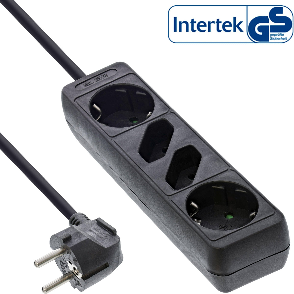 Inline Regleta 4 Tomas 2x Tipo F + 2x Euro Negro 5m