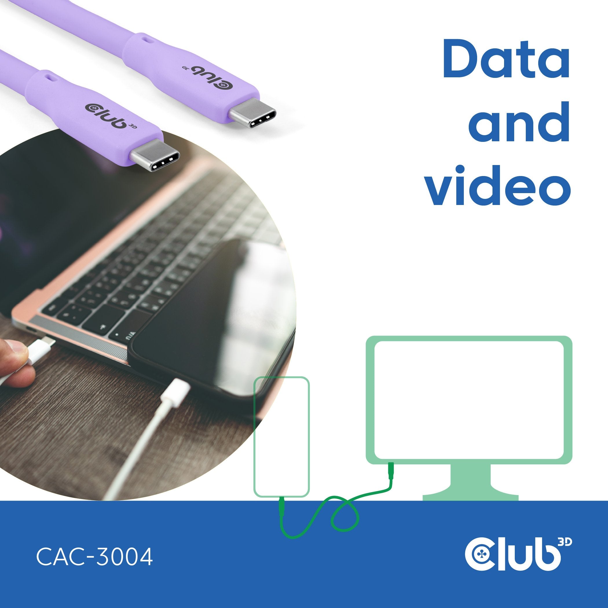 Club3d Lifemyle Usb-C Cable Pd 240w,20gbps 2m Lila M M Retail