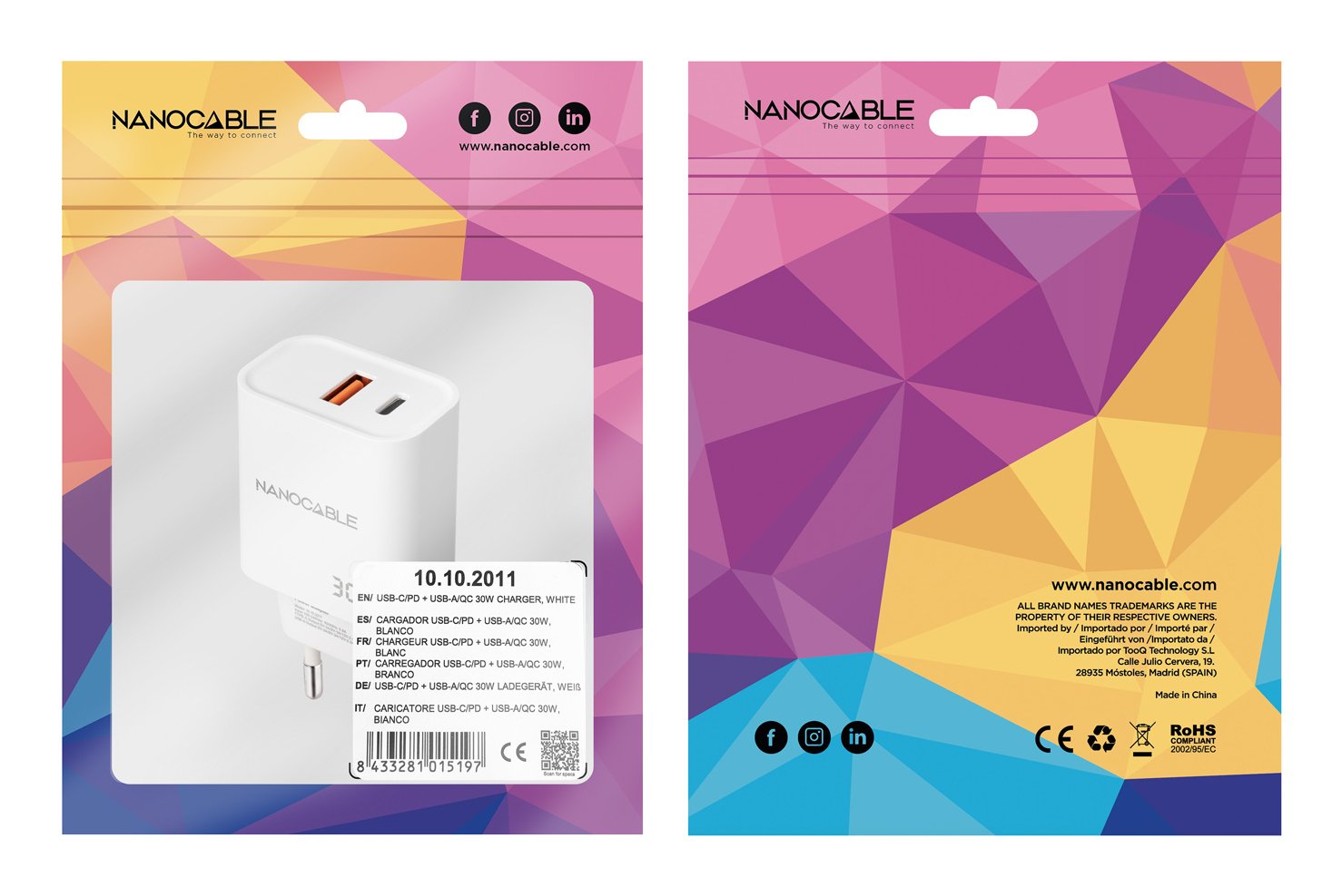 Cargador Usb-C/Pd + Usb-A/Qc 30w Blanco