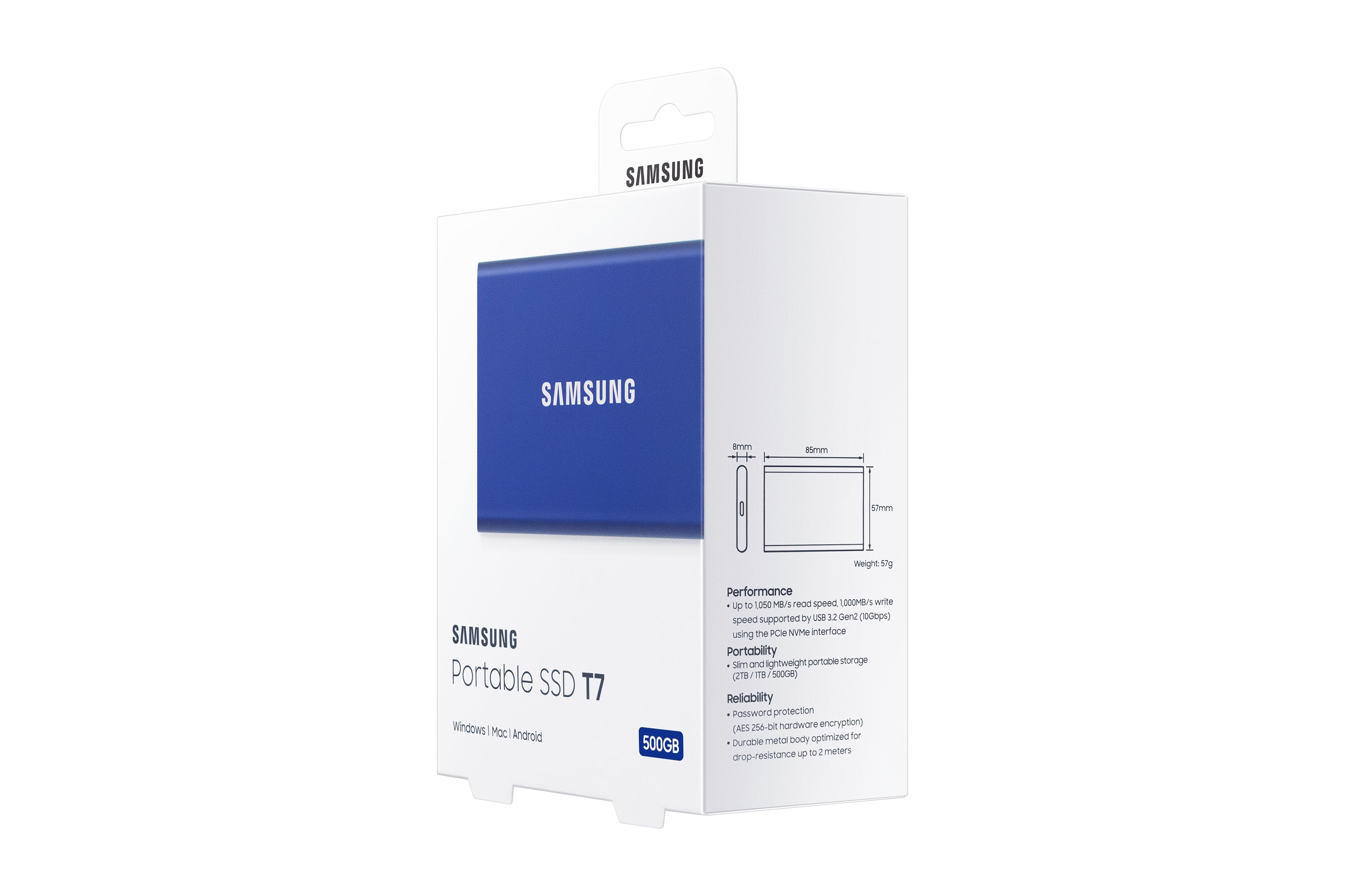 Disco Externo Ssd Samsung 500gb Portable T7 Usb3.2 Gen.2 Indigo Blue Extern Kit