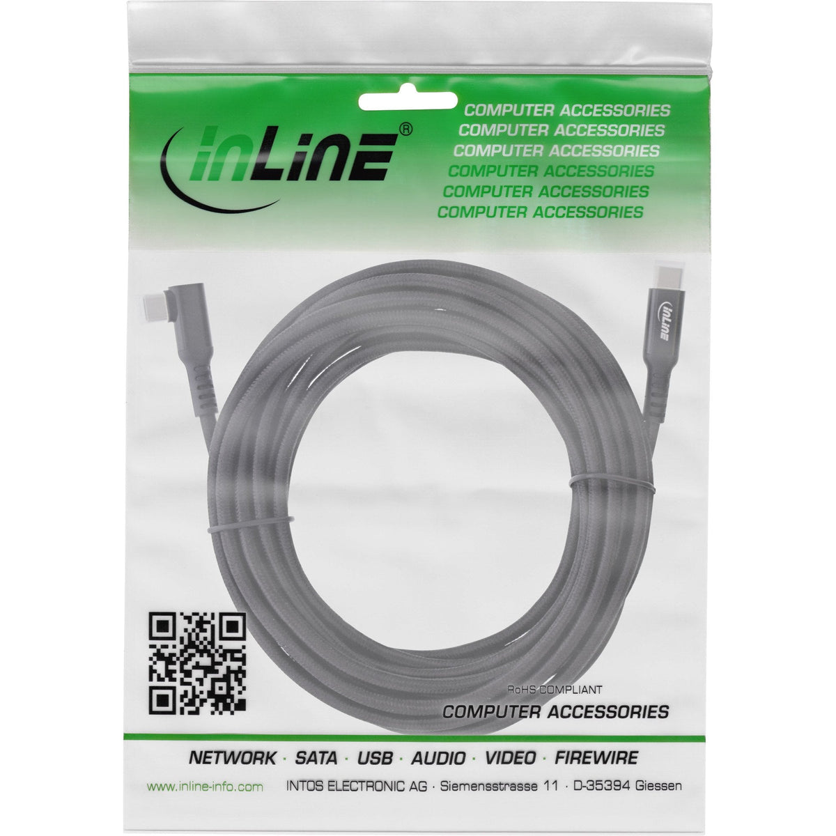 Inline® Usb 3.2 Gen.1 Cable, Usb Type-C Male/Male Angled For Vr, Negro, 5m