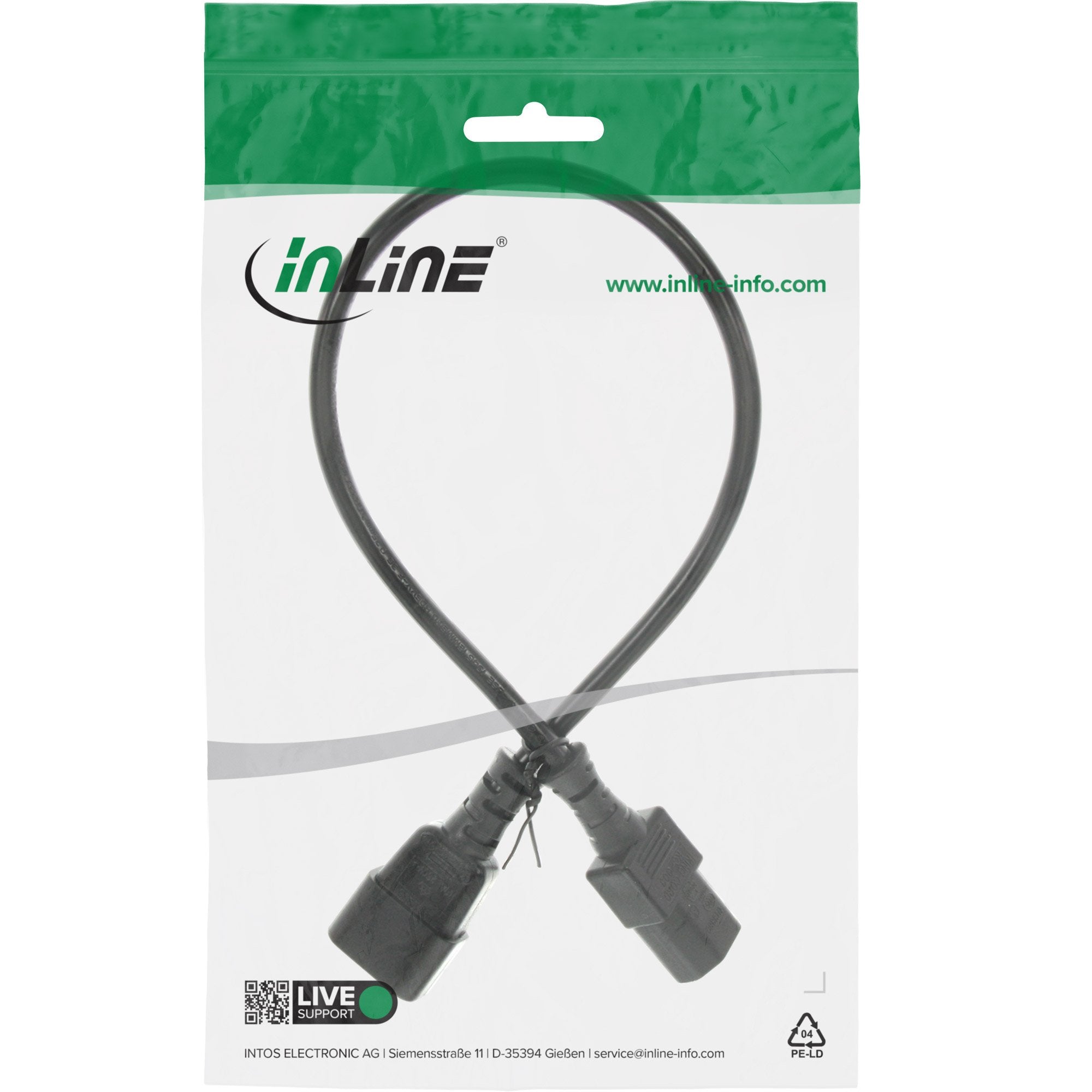 Cable De Alimentación Inline De 3 Pines Iec C13 A C14 Macho A Hembra Negro 0,3 M