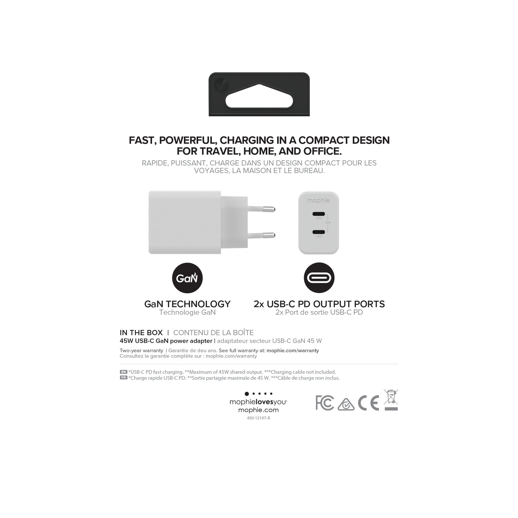 Cargador Mophie 409909299  De Dispositivo Móvil Portátil, Smartphone, Tableta Blanco Corriente Alterna Carga Rápida Interior