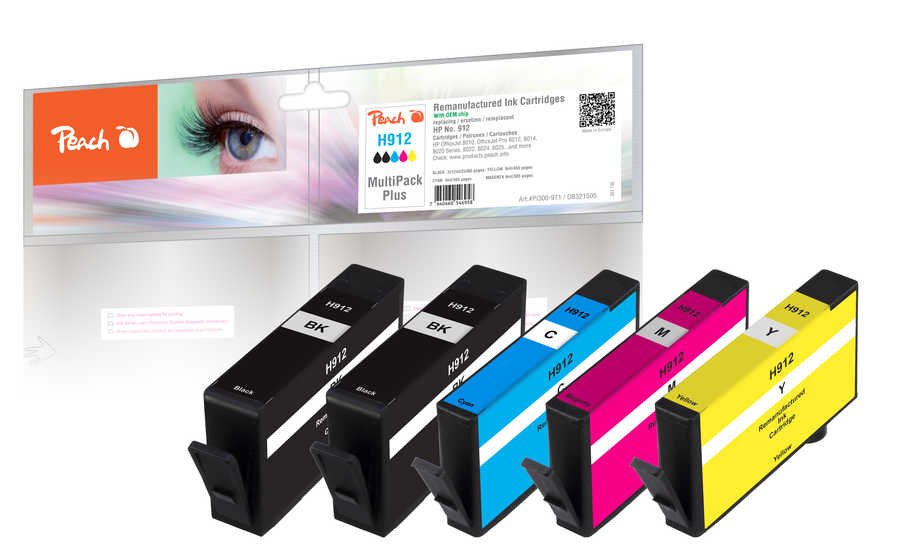 Peach Pi300-971 Tinta 5 Pieza(S) Compatible Hp 912 Negro, Cian, Magenta, Amarillo
