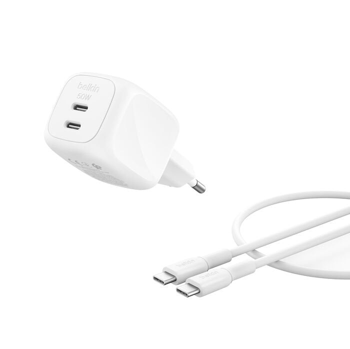 Belkin Ladegerät Dual Usb-C 50w Pd Pps+1m Kabel  Wch019kq1mwh-B6