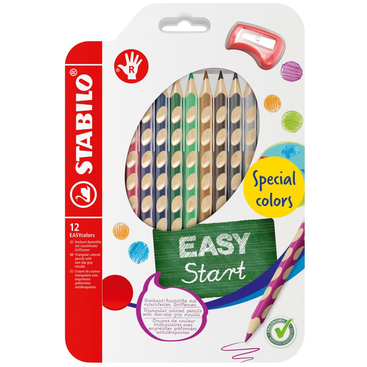 Stabilo Easycolors Special Colors Pack Con 12 Lapices De Colores Ergonomicos + Sacapuntas - Mina De 4.2mm - Forma