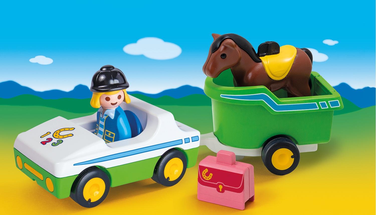 Playmobil 70181 1.2.3 Coche Con Remolque Para Caballos