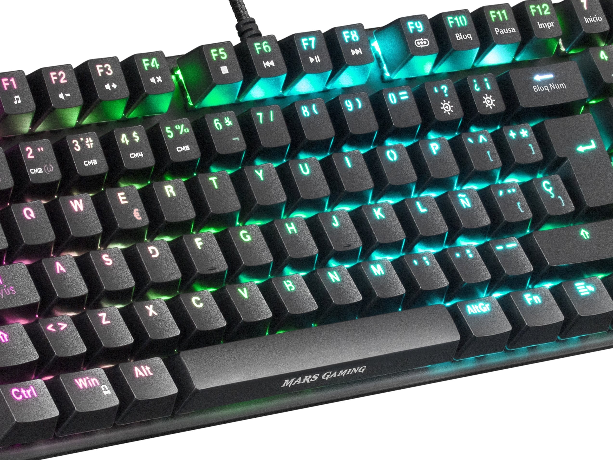 Teclado Español Mars Gaming Mkrevoprobes Negro, Gaming Rgb Mecánico, Tkl+ Num, Switch Azul