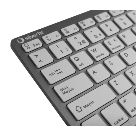 Teclado Silver Ht Inalambrico Bt V3.0 (Win And Ios Smarttv) Blanco Plata