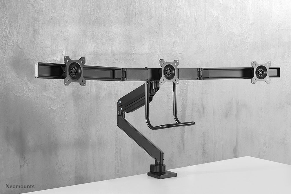 Newstar Monitor Triple-Deskmount With Crossbar 17-24inch Full Motion Gasspring Tilt Rotate Swivel Grommet/Clamp Black