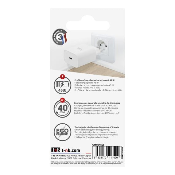 Tnb Cargador 1 Usb-C Power Delivery Wall Charger 45w - White