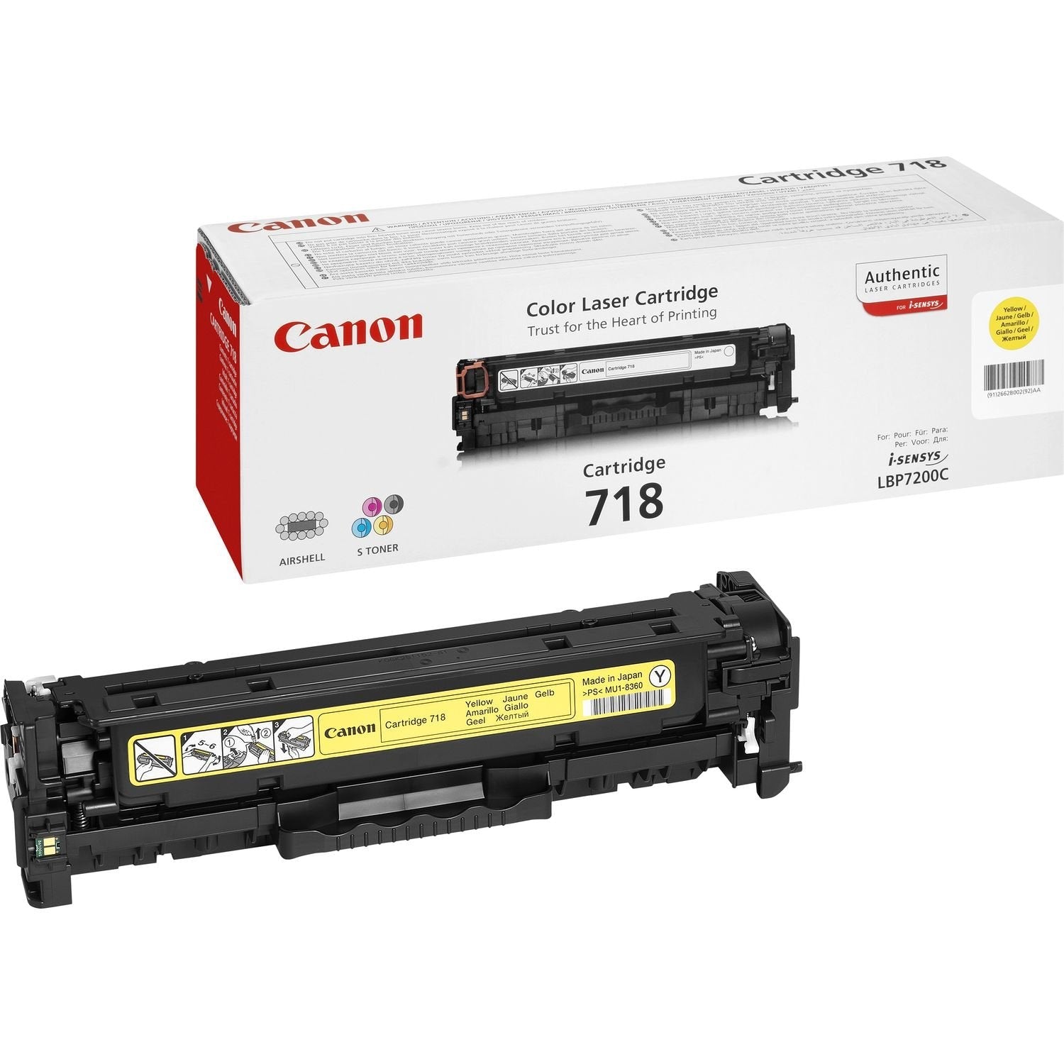 EAN 4960999628547 - Canon CRG-718 Y cartucho de tóner 1 pieza(s) Original Amarillo imagen 1