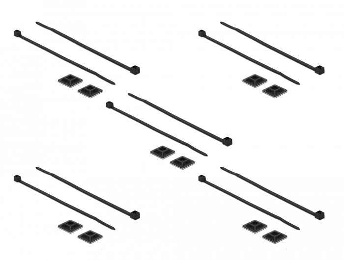Delock Soporte Adhesivo 20 X 20 Mm Brida L 200 X B 2,5 Mm Negro 10 Piezas