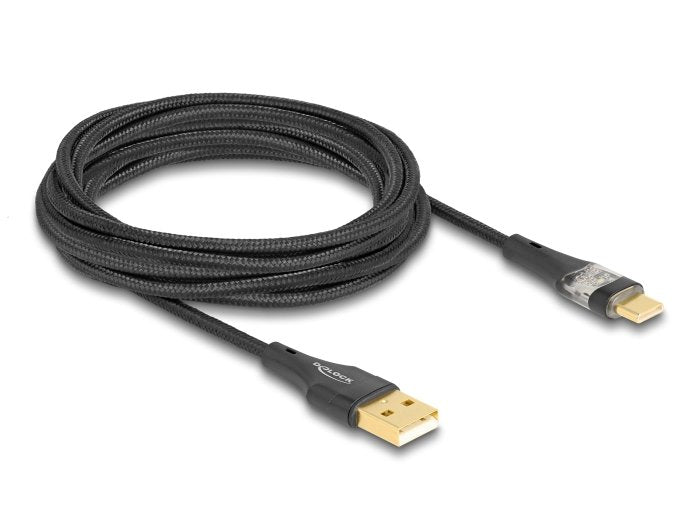 Delock 80762 Cable Usb 2.0 Tipo-A Macho A Usb Type-C Macho Con Carga Rápida 60 W Transparente 3 M