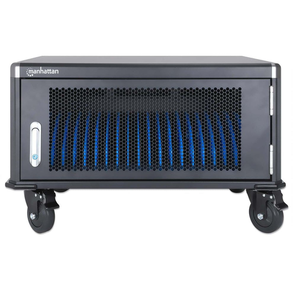 Manhattan Laptop Charging Cabinet Desktop Via Ac Adapter (Eu) 20-Bay, Install Device'S Ac Adapter (Power Cables) Into Unit, Suitable For All Laptops (To 16"), Ipads, Macbooks, Chromebooks, Other Portable Devices, Bays 380x30x280mm, Cart, Lo