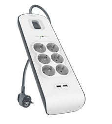 Belkin Regleta Con 6 Enchufes Y 2 Usb Protector Contra Sobretensiones