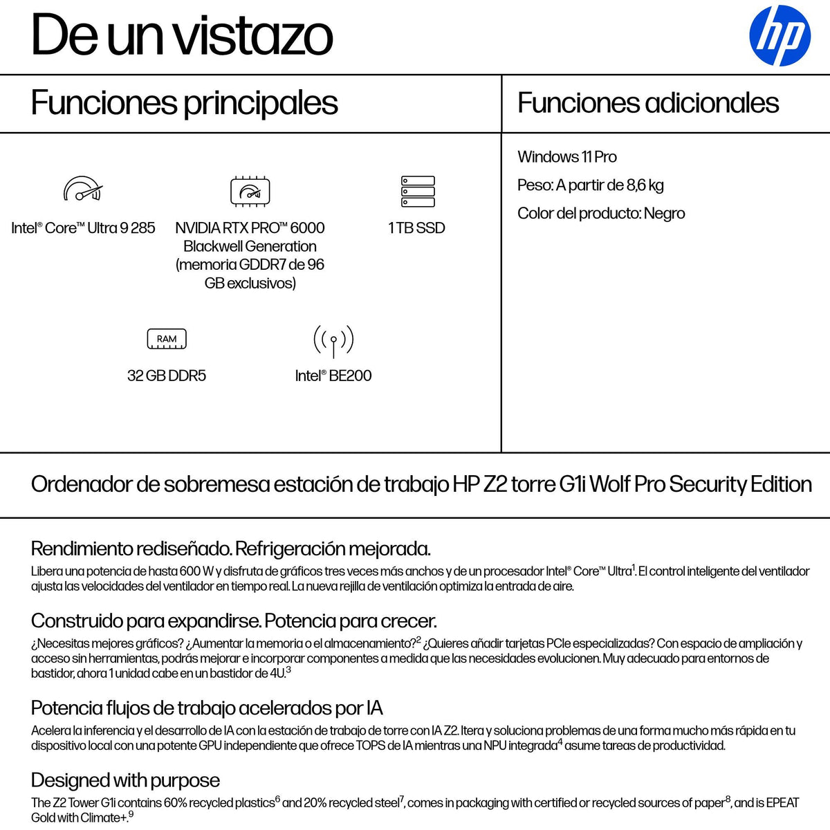 EAN 0199251803796 - HP Z2 Tower G1i Wolf Pro Security Edition Intel Core Ultra 9 285 32 GB DDR5-SDRAM 1 TB SSD Windows 11 Pro imagen 3