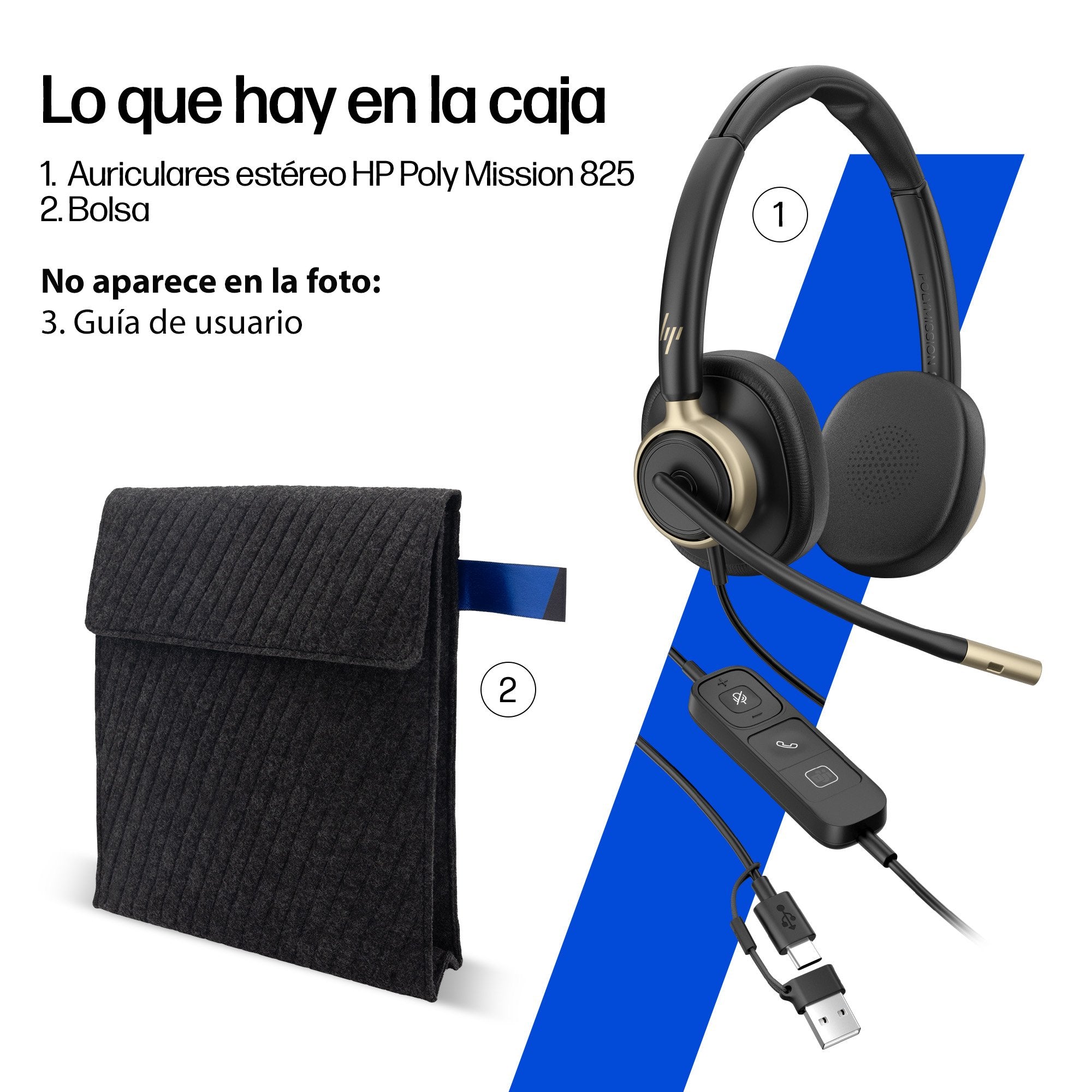 EAN 0199251821936 - HP Poly Mission 825 Stereo USB Wired Headset Alámbrico Diadema Llamadas/Música USB Type-C / USB Type-A Ne imagen 6