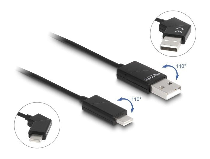 Delock 80769 Cable Usb 2.0 Tipo-A Macho A Usb Type-C Macho Giratorio Con Carga Rápida 60 W 1,2 M