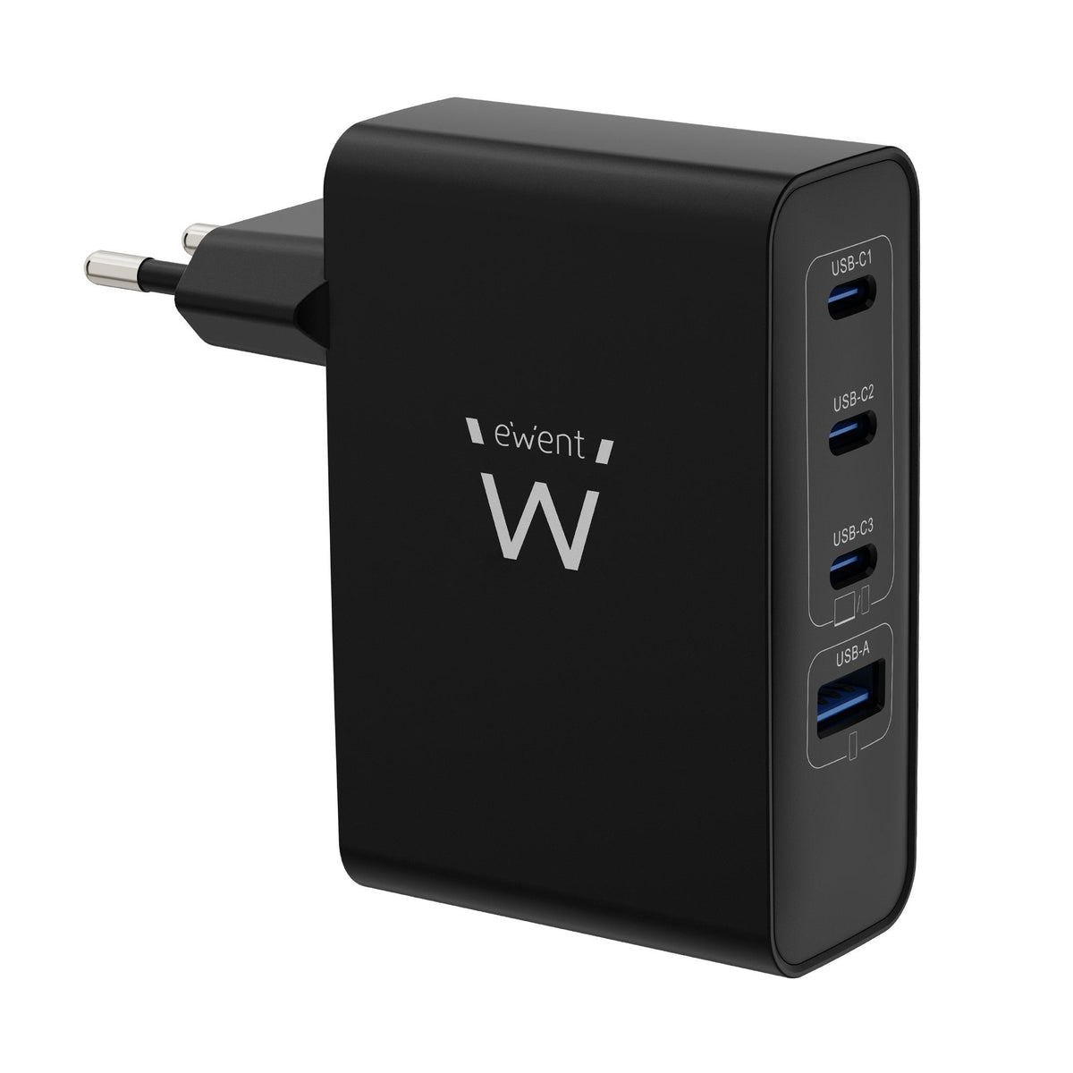 Ewent Ew1330 Cargador Gan Universal De Pared 100w Ultrarapido - 3x Usb-C Pd 3.0 Y 1x Usb-A Qc 3.0 - Negro