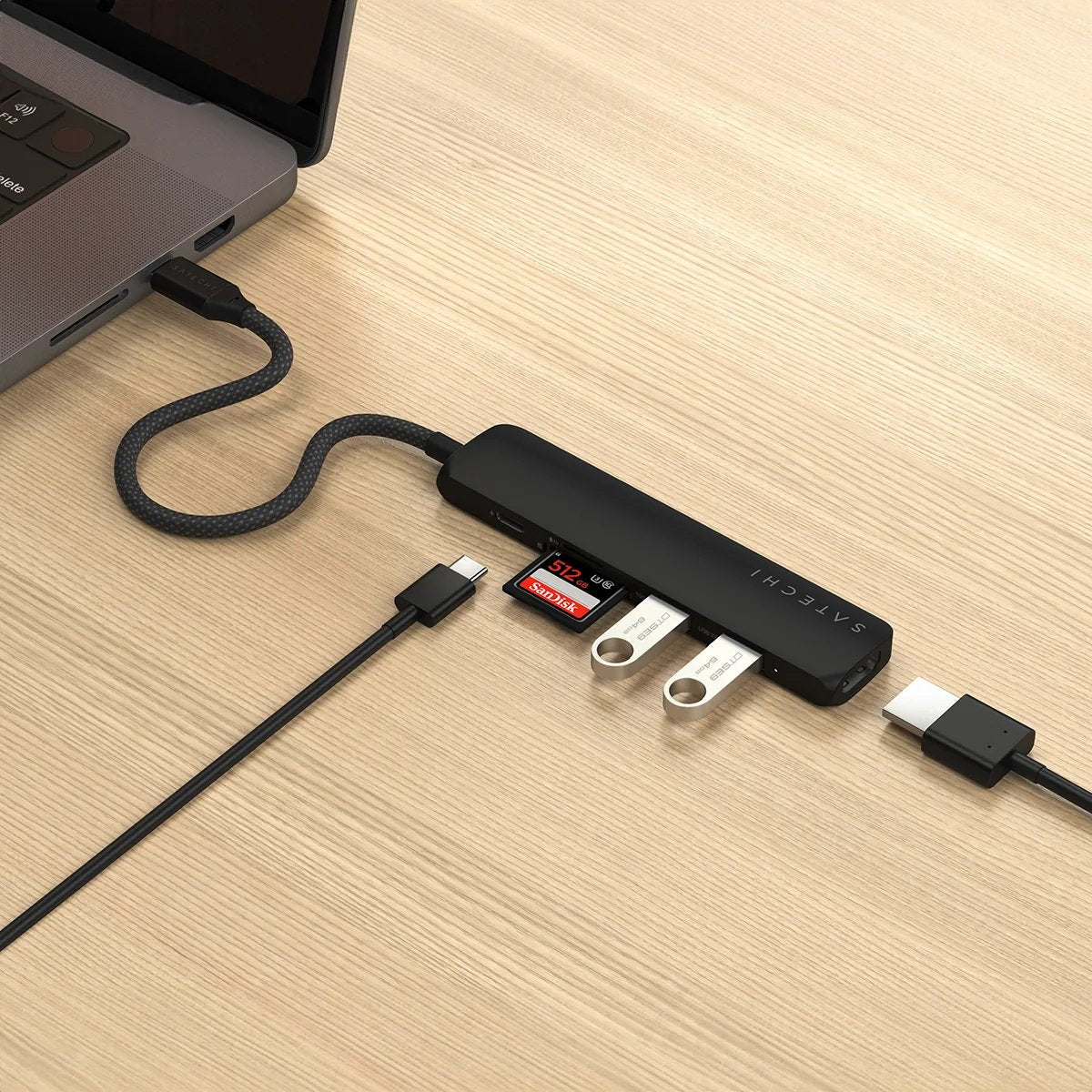 Satechi 6-W-1 Usb-C Slim Multiport Usb-C (Usb-C, 2x Usb-A, 4k Hdmi, Czytnik Kart Micro/Sd) (Negro)