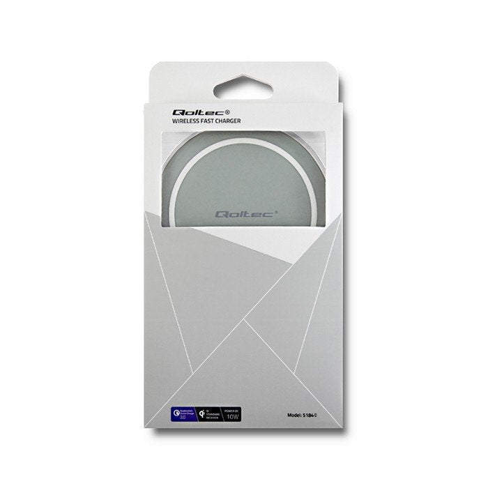 Qoltec 51840 Cargador Inalámbrico Por Inducción | Carga Rápida Qualcomm 3.0 | 10w | Gris