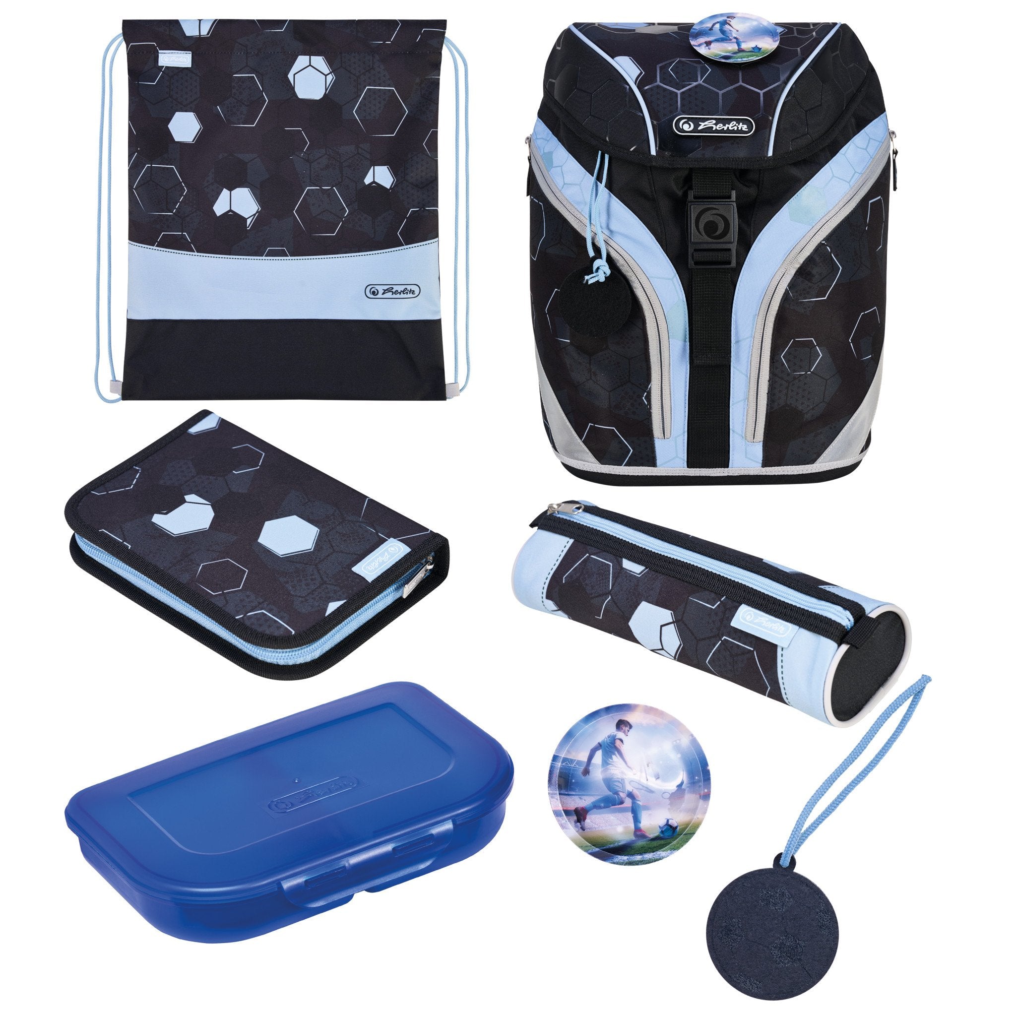 EAN 4008110395388 - Herlitz SoftLight GREENline Cyber Soccer juego de mochila escolar Niño Poliéster Azul, Azul oscuro imagen 1