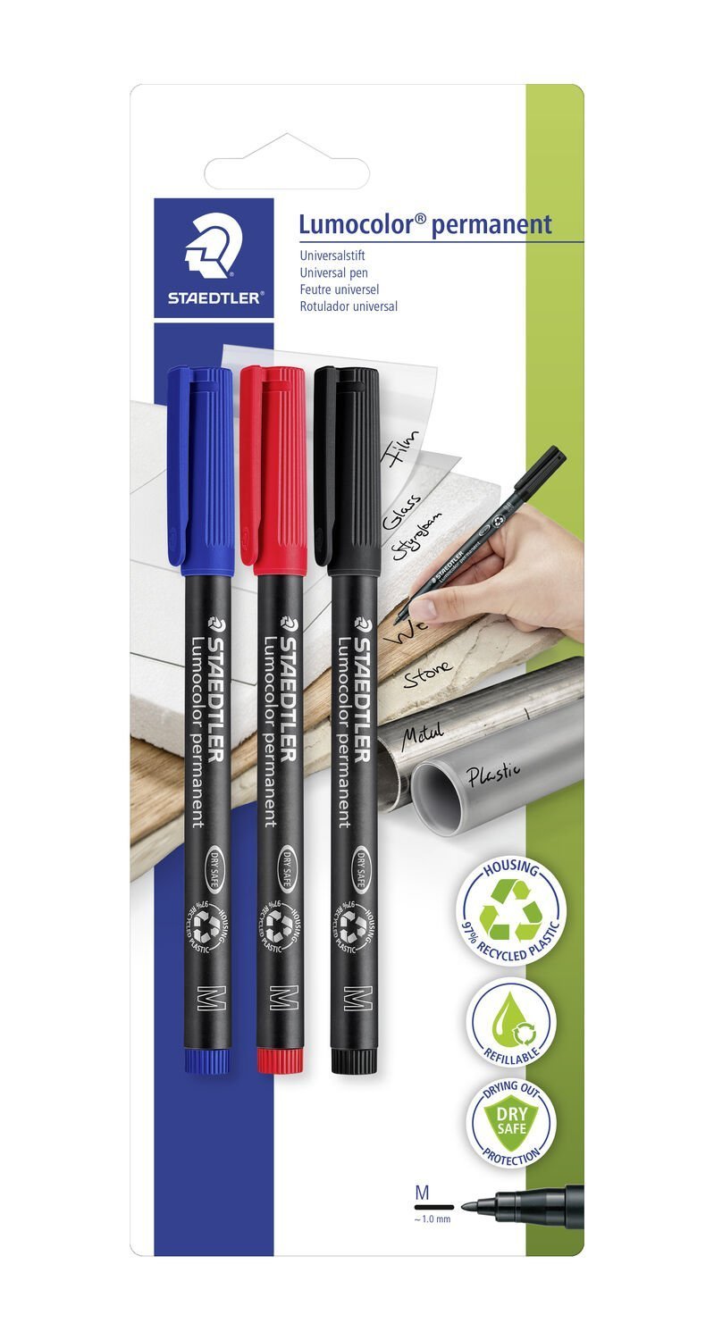 Staedtler Rotulador Permanente Lumocolor 317-S Blister 3 Ud Azul /Negro /Rojo