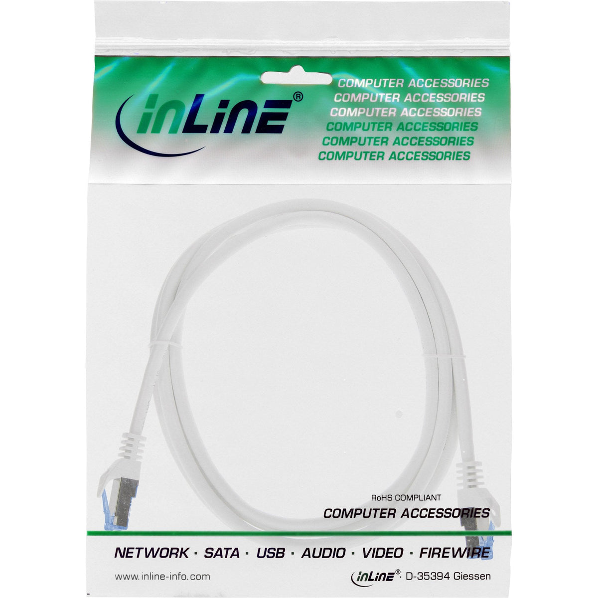 Inline® Patch Cable, Cat.6a, S/Ftp, Tpe (Lszh), Cca, White, 1.5m