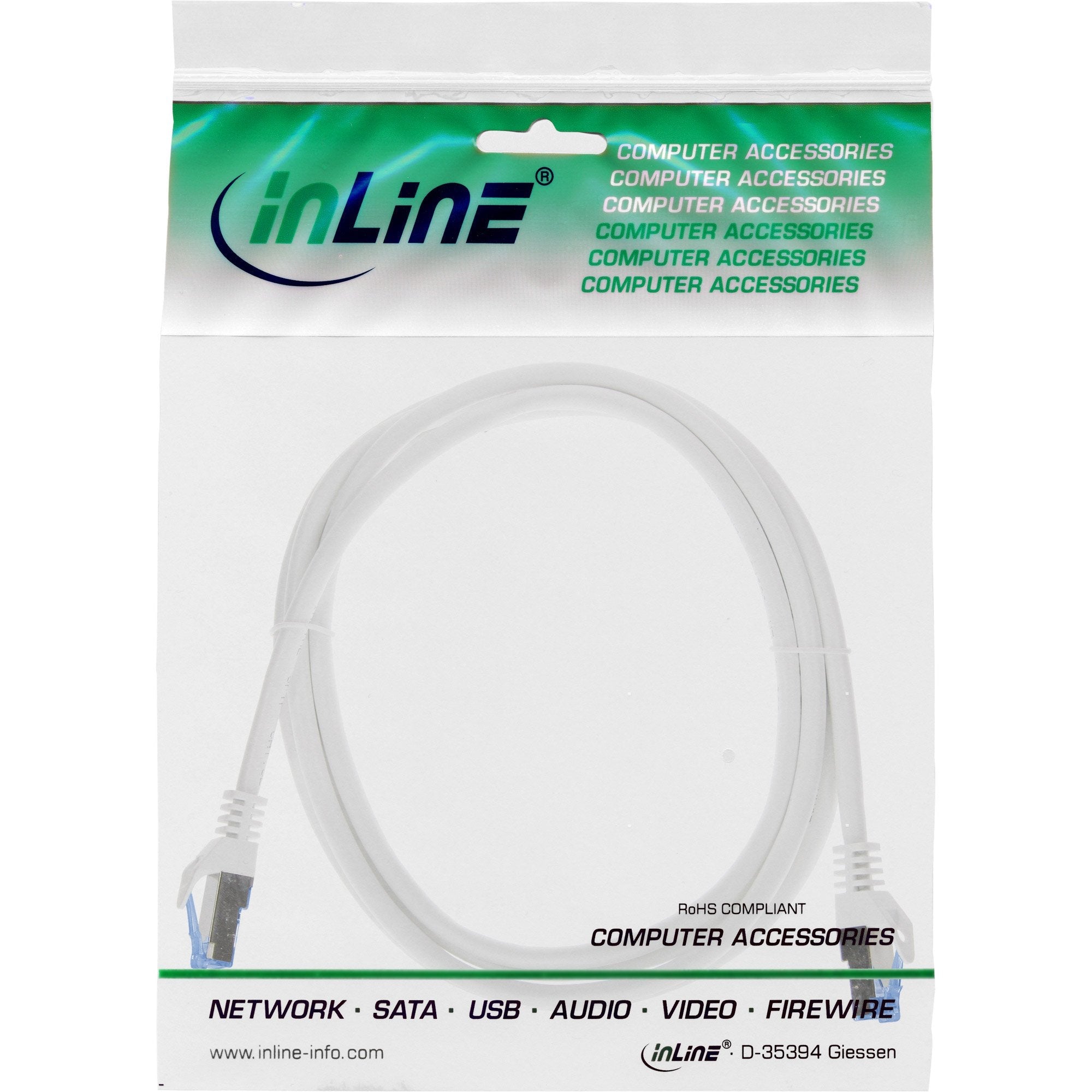 Inline® Patch Cable, Cat.6a, S/Ftp, Tpe (Lszh), Cca, White, 3m