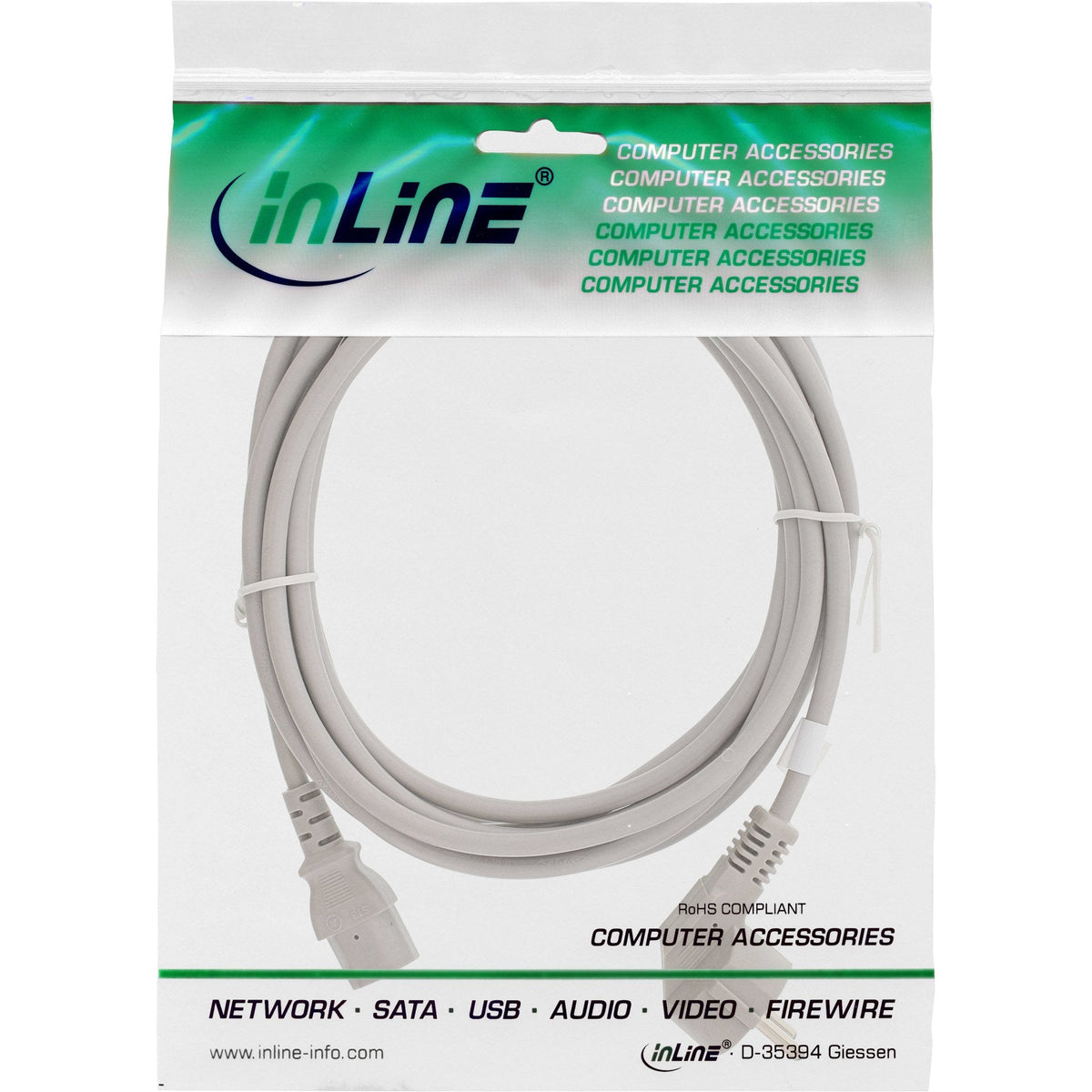 Cable De Alimentación Inline Tipo F En Ángulo A Conector Iec Gris 2m