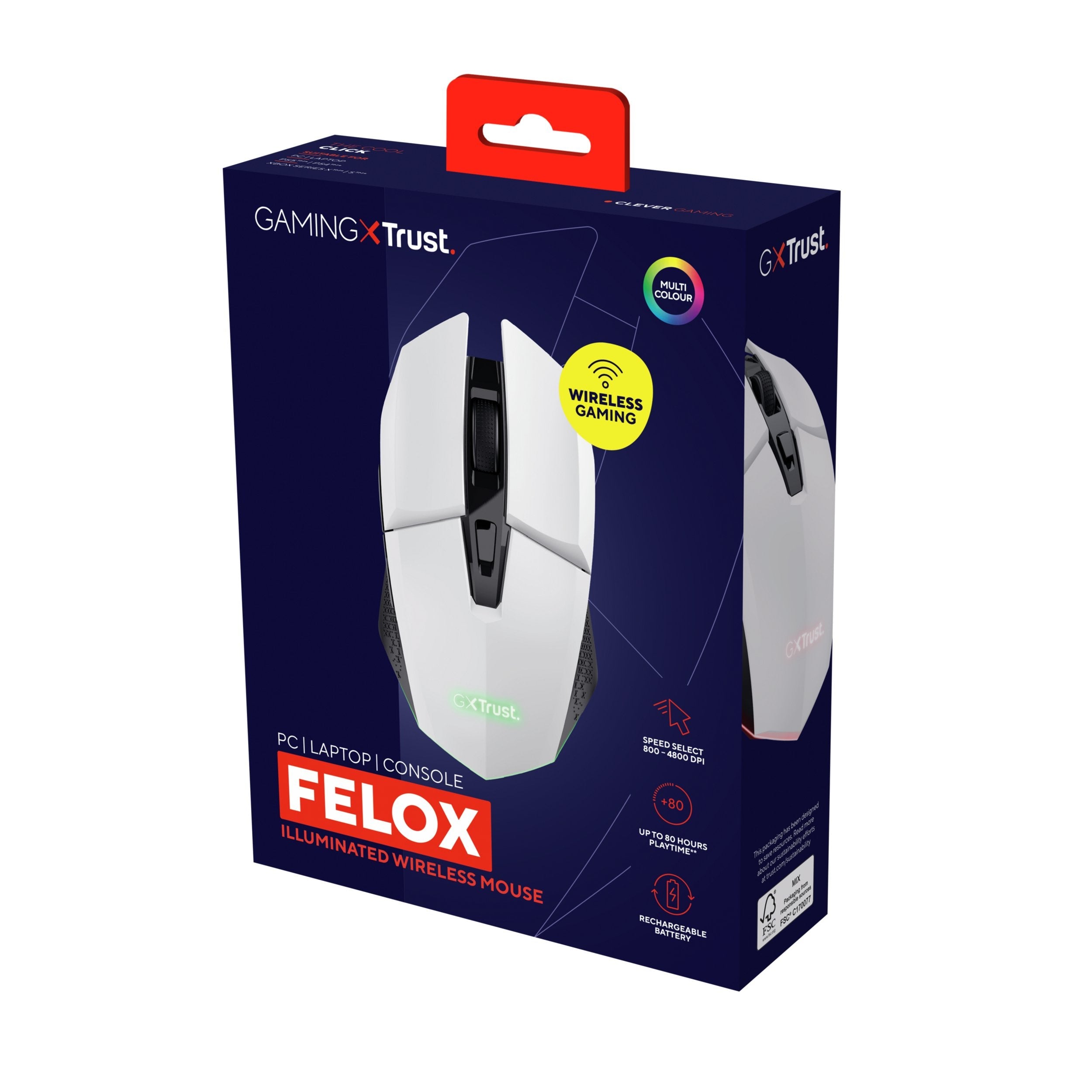 Ratón Gaming Inalámbrico Trust Gaming Gxt 110 Felox Batería Recargable Hasta 4800 Dpi Blanco