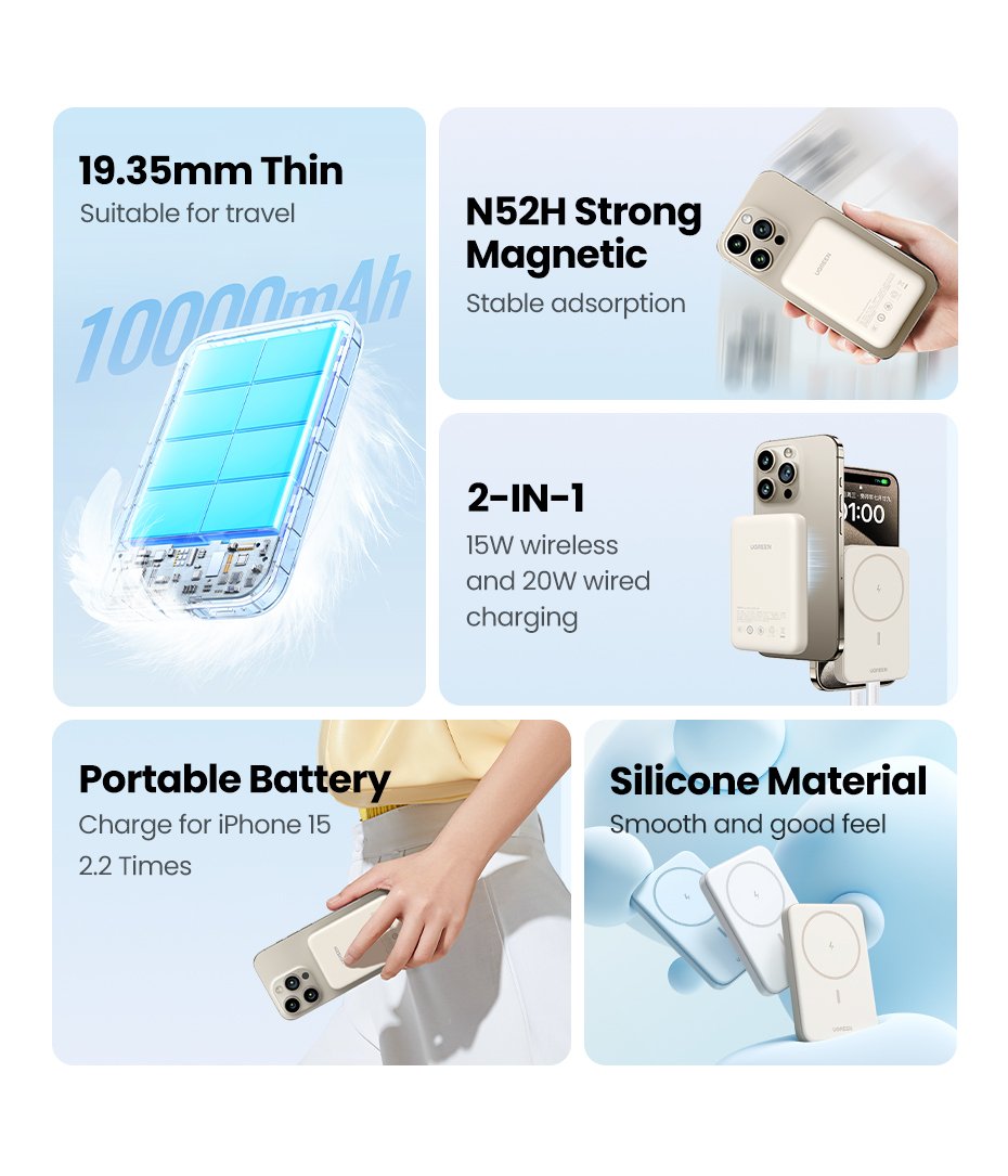 EAN 6941876222087 - Ugreen 25208 batería externa 10000 mAh Cargador inalámbrico Beige imagen 3