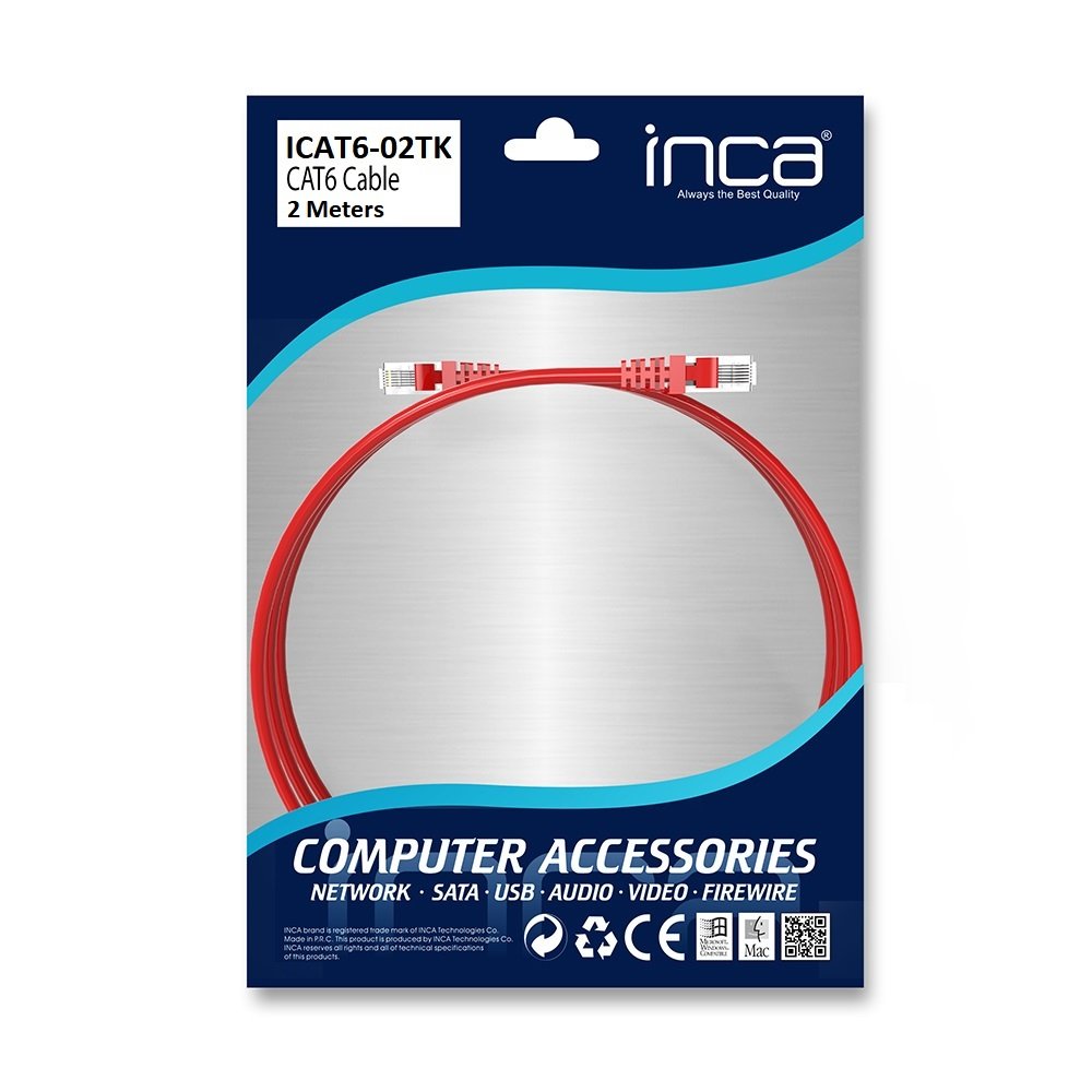 Inca Cable De Red Icat6-02tk Rj45 Cat6 Utp Rojo 2.0m Retail