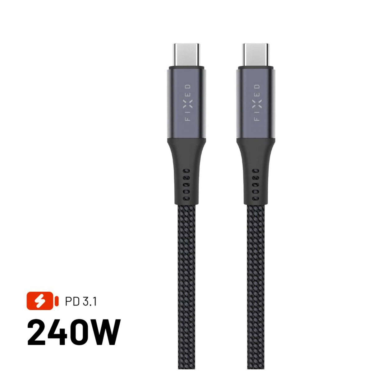 Cable Fixed Braided Usb-C Usb-C, 2m, Usb4 Gen2 20gbps, 4k 60hz, 240w, Gray