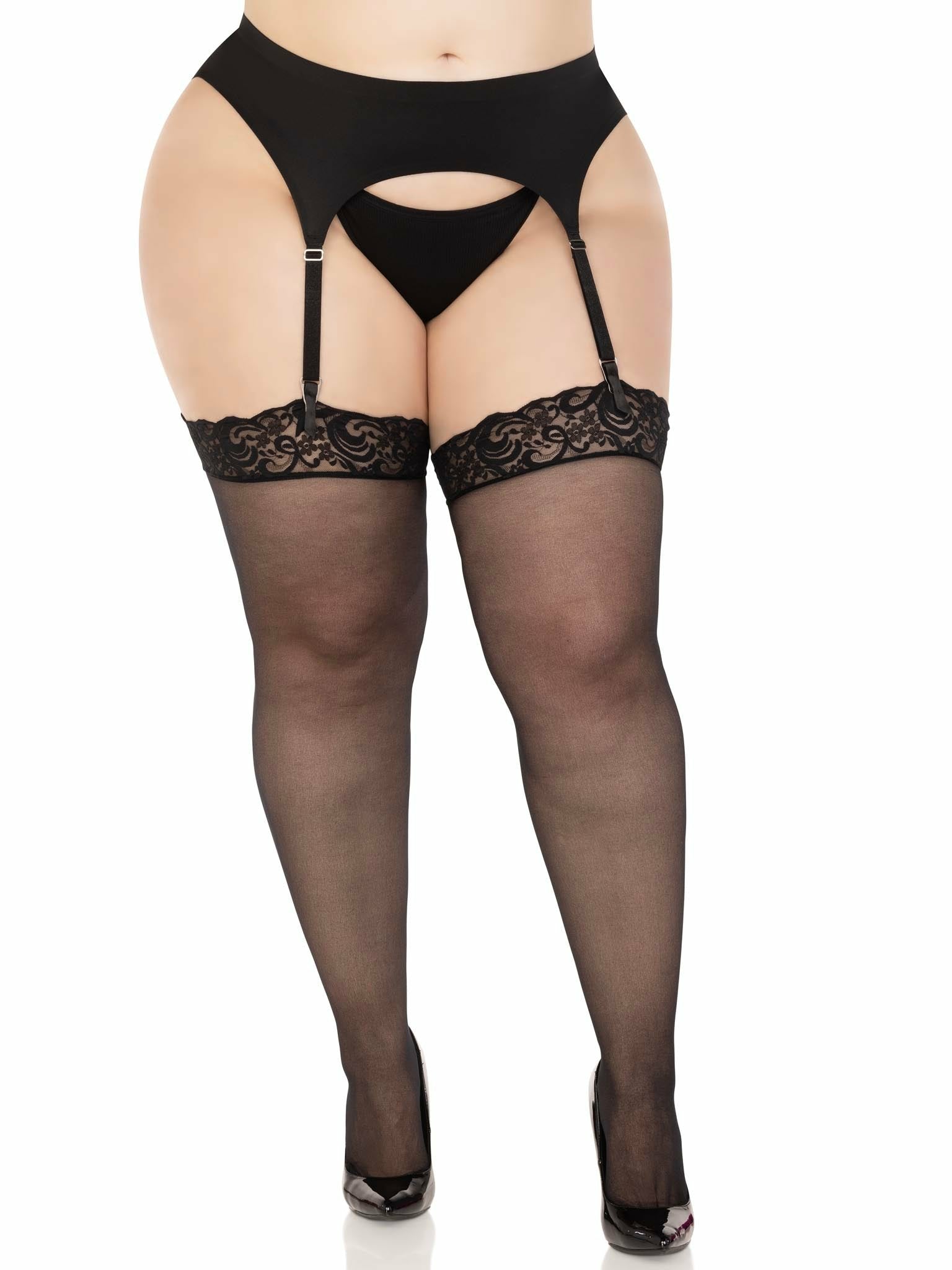 Leg Avenue - Medias Con Costura Y Encaje En La Parte Superior Plus