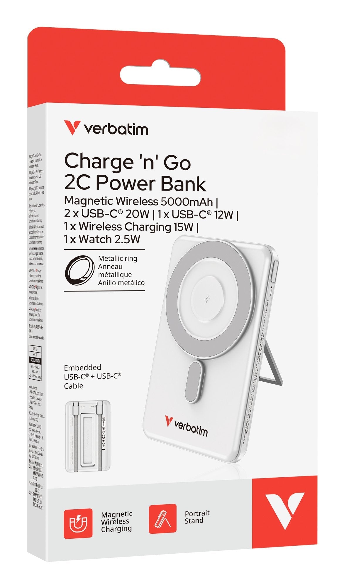 Verbatim Charge ´N´ Go 2 Usb-C Cables 5000 Power Bank Silver