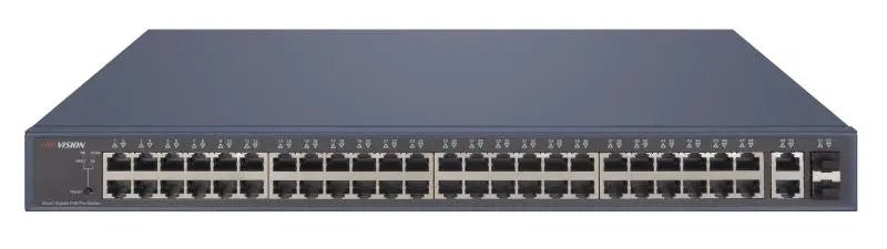 Hikvision Switch Poe Smart 48 Puertos Gigabit, 2x Rj45 Gigabit, 2x Fibra Óptica, 470w Ds-3e1552p-Si(O-Std)
