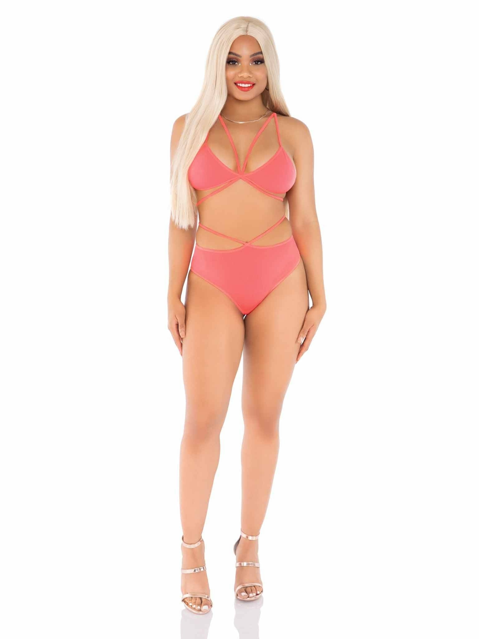 Leg Avenue - Top & Bragas Con Tirantes Coral