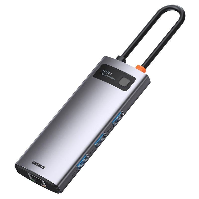 Hub 6w1 Baseus Metal Gleam Series, Usb-C Do 3x Usb 3.0 + Hdmi + Usb-C Pd + Ethernet Rj45