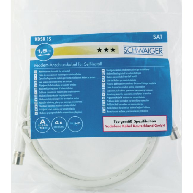 Cable Coaxial Schwaiger Clase A + 10 Db 1,5 M Blanco