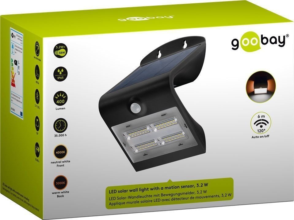 Lámpara Solar Led De Pared Con Sensor De Movimiento, 3,2 W, Color Negro