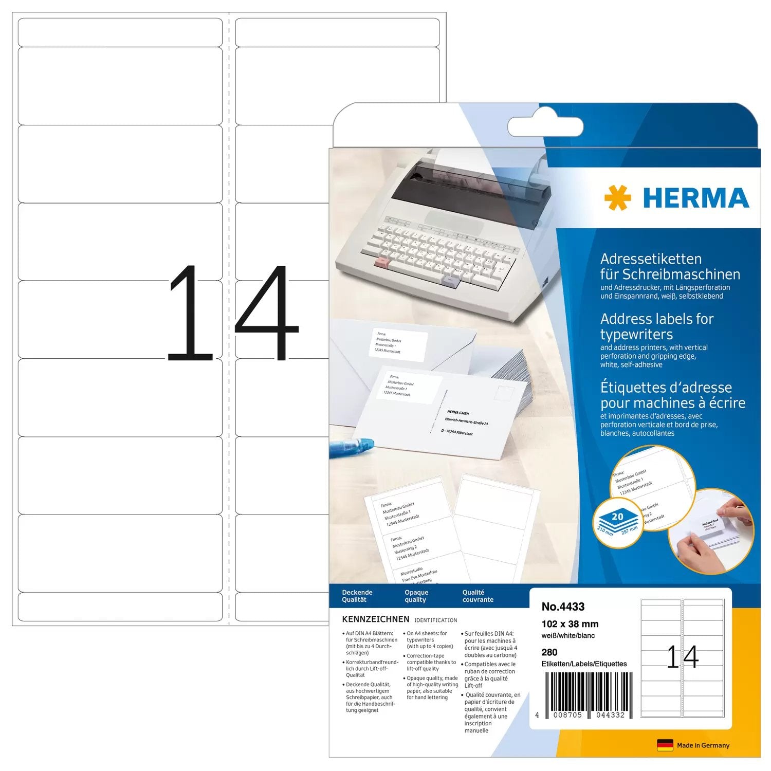 EAN 4008705044332 - HERMA 4433 etiqueta para dirección Blanco imagen 1