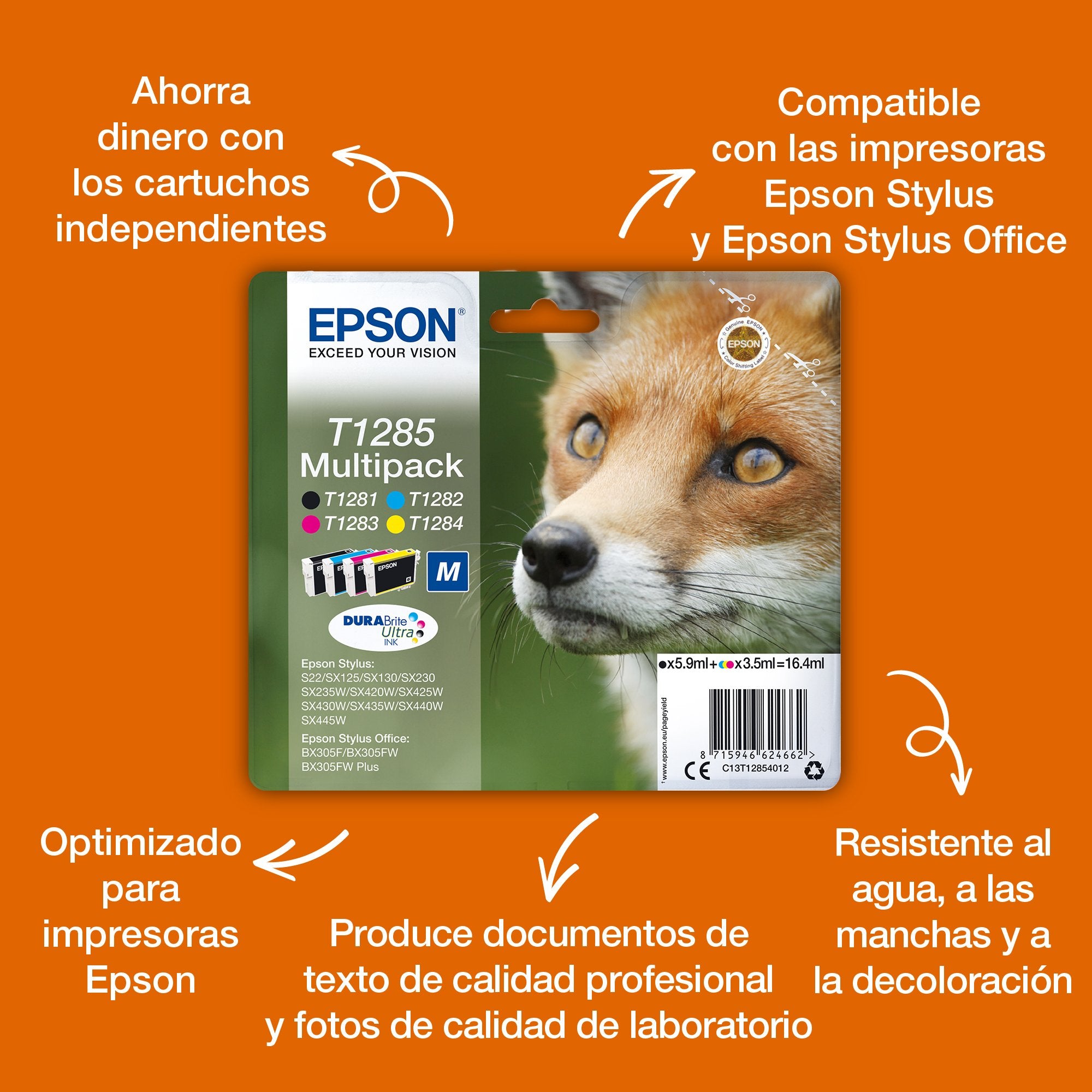 EAN 8715946638829 - Epson Fox T128 cartucho de tinta 1 pieza(s) Original Negro, Cian, Magenta, Amarillo imagen 4