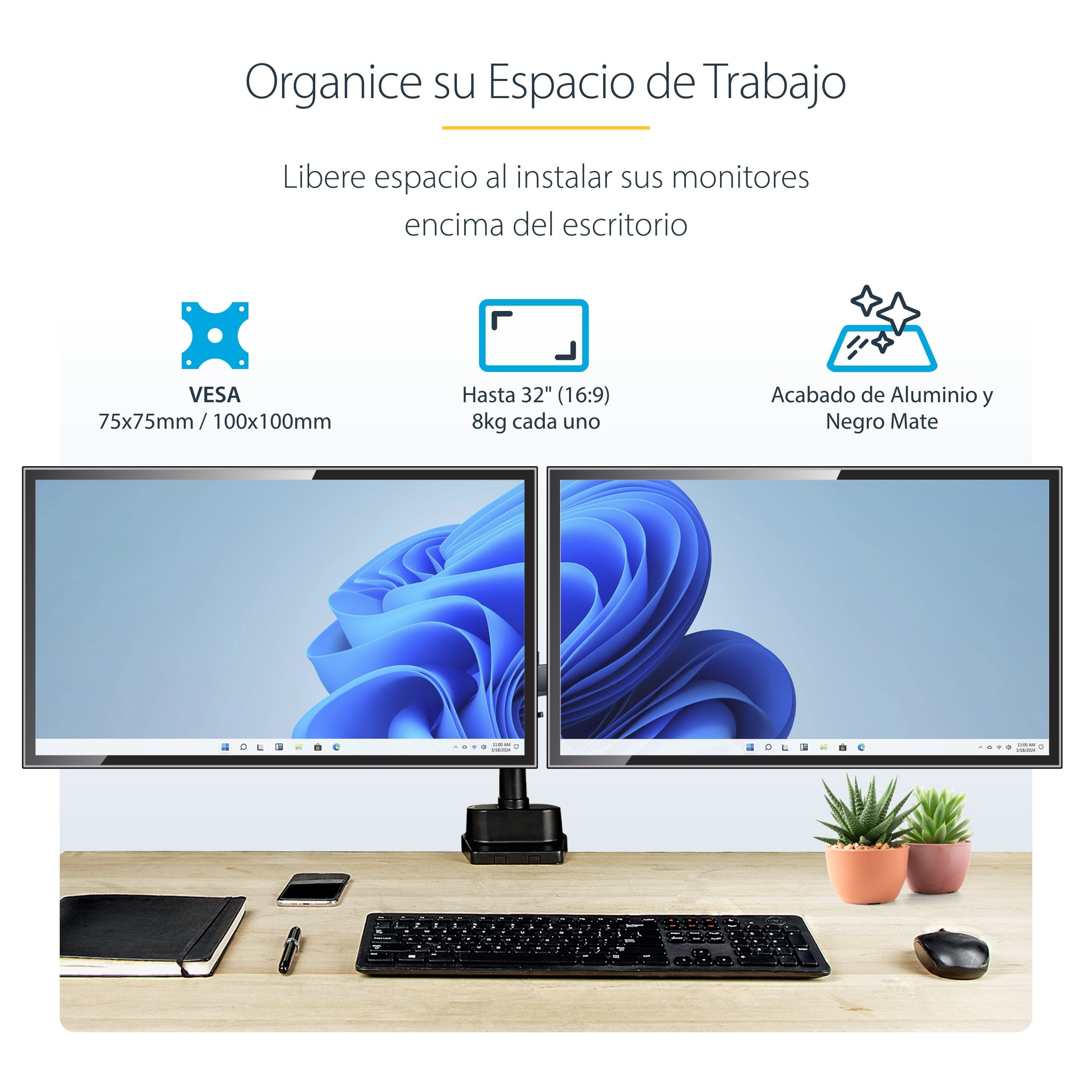 Startech Soporte Vesa Ajustable Para 2 Monitores 32"