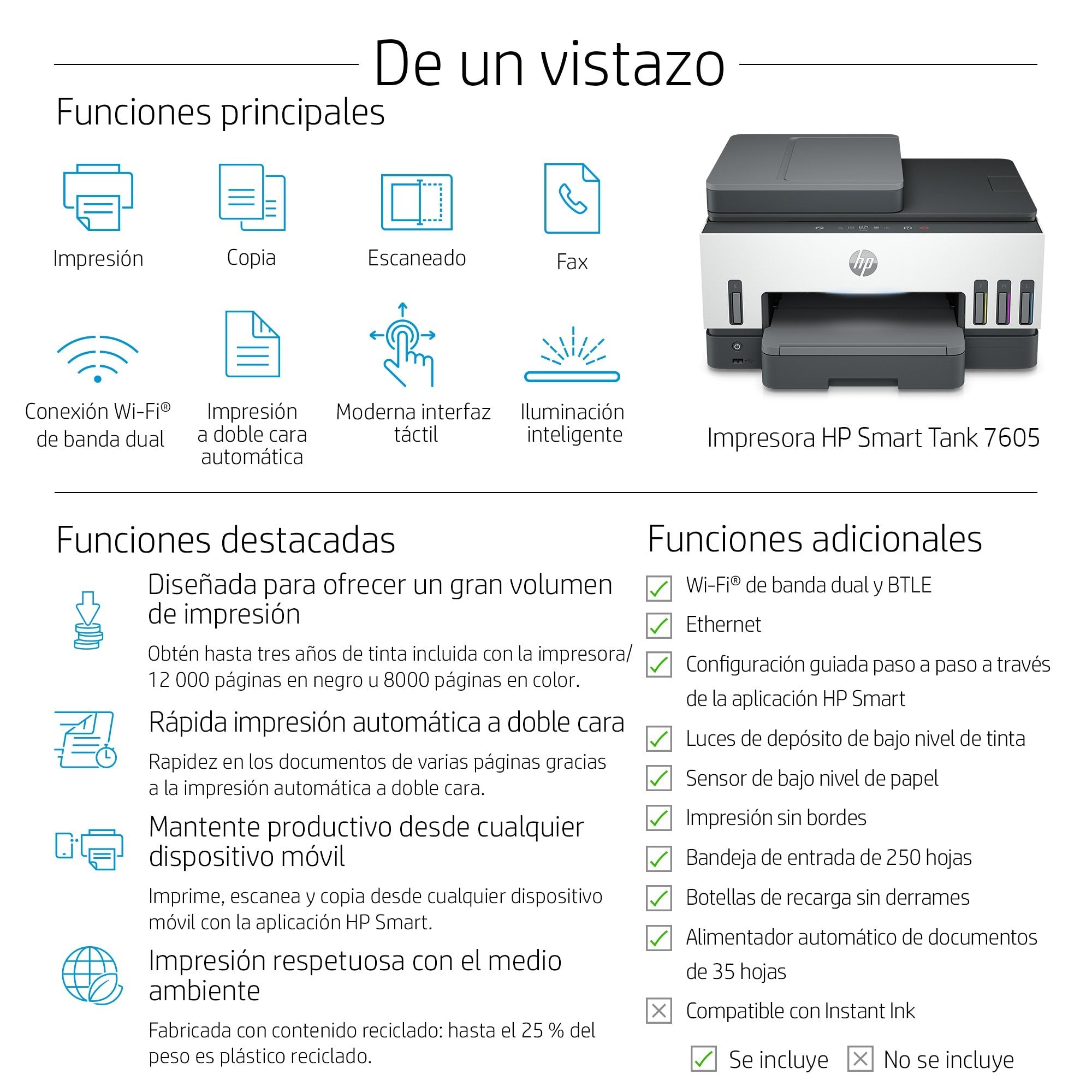 Hp Smart Tank 7605 15/9ppm Mfp Mfp  A4 Usb2.0 Wifi Eth Fax 1200x1200