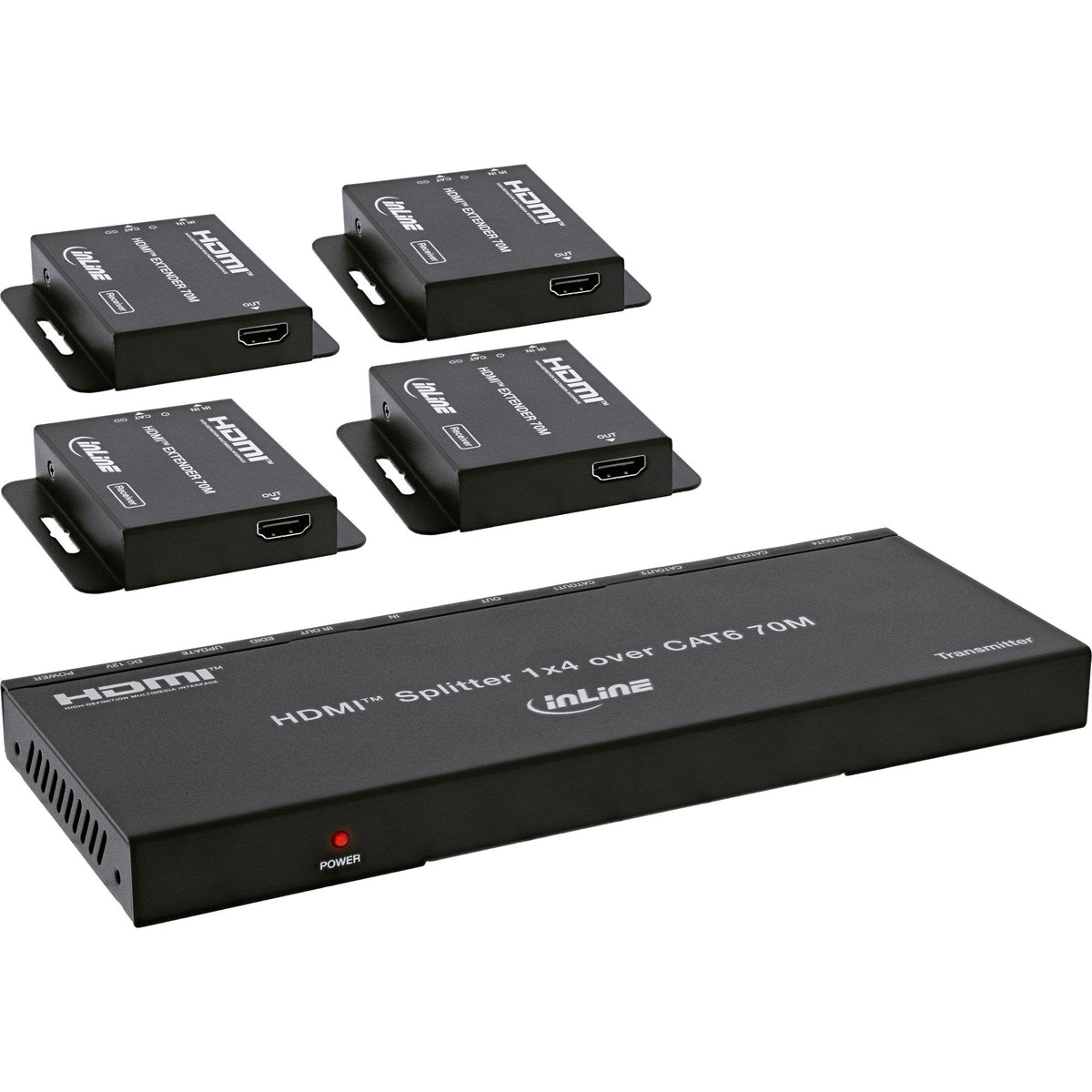Video Splitter/Extender,1x4, Cat.6, Hdmi 4k/30hz, Kit Con 4 Receptores Inline