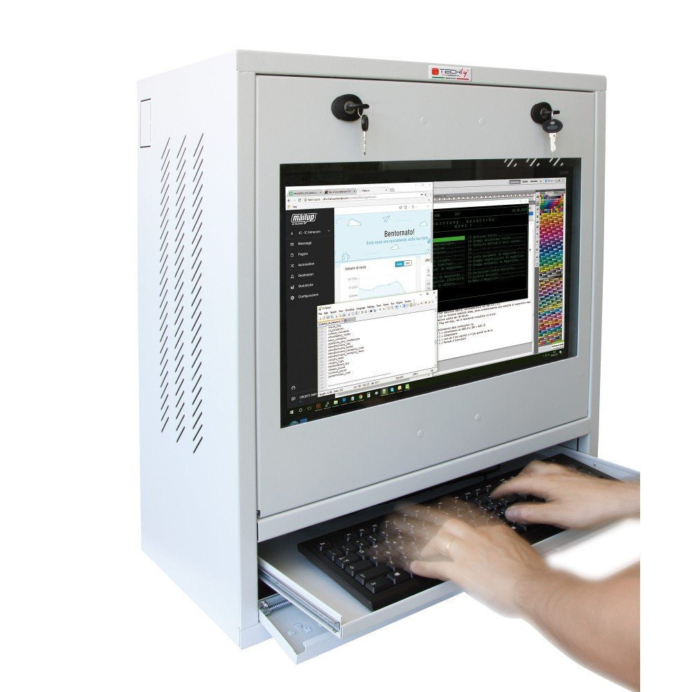 Techly 105780 Armario Gris Seguridad Para Pc, Monitor Táctil Lcd Y Teclado