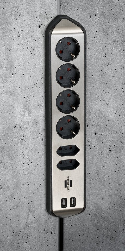 Brennenstuhl Estilo Cable De Extensión De Esquina De 6 Vías Negro
