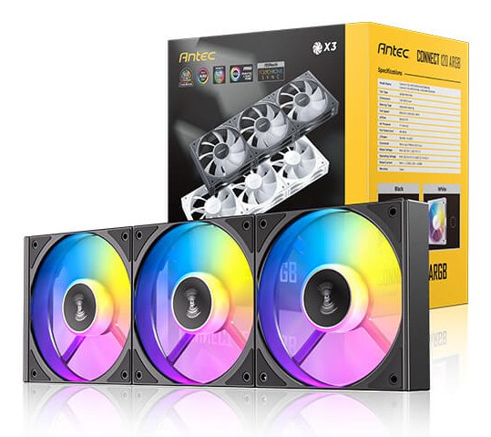 Kit 3 Ventiladores Pc  Auxiliar C120 A-Rgb Negro Antec Pack De 3 Ventiladores Argb Pwm De 120mm/ 19.7-28 Db(A)/ 4-Pin Pwm Y 3-Pin Argb